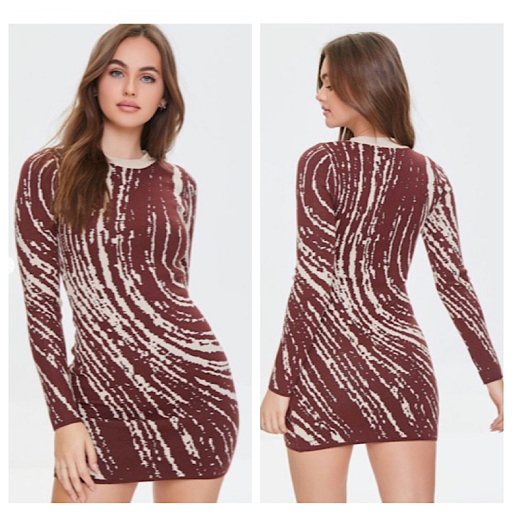 Blue Blush Abstract Zebra Print Bodycon Soft Knit Sweater Dress, … - Picture 1 of 9